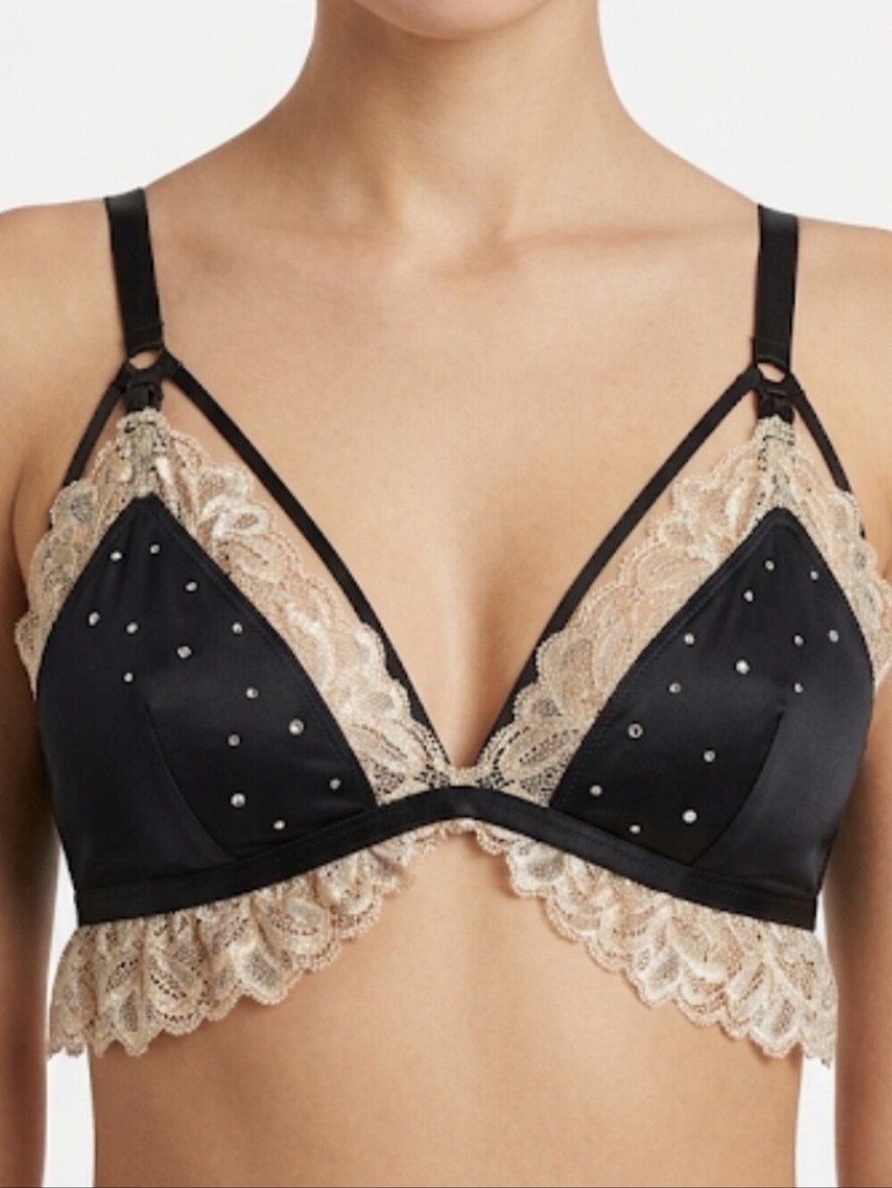 Black Triangle With Lace Ruffles Bralette